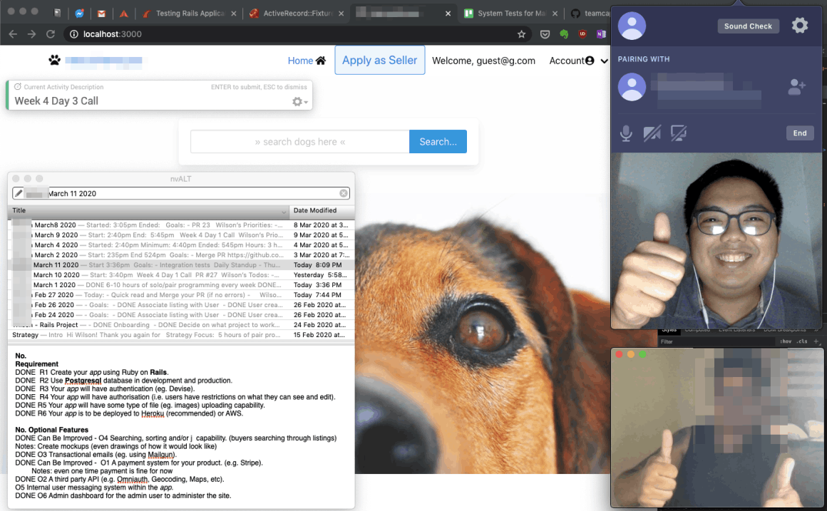 Ruby on Rails Mentorship Session Screenshot